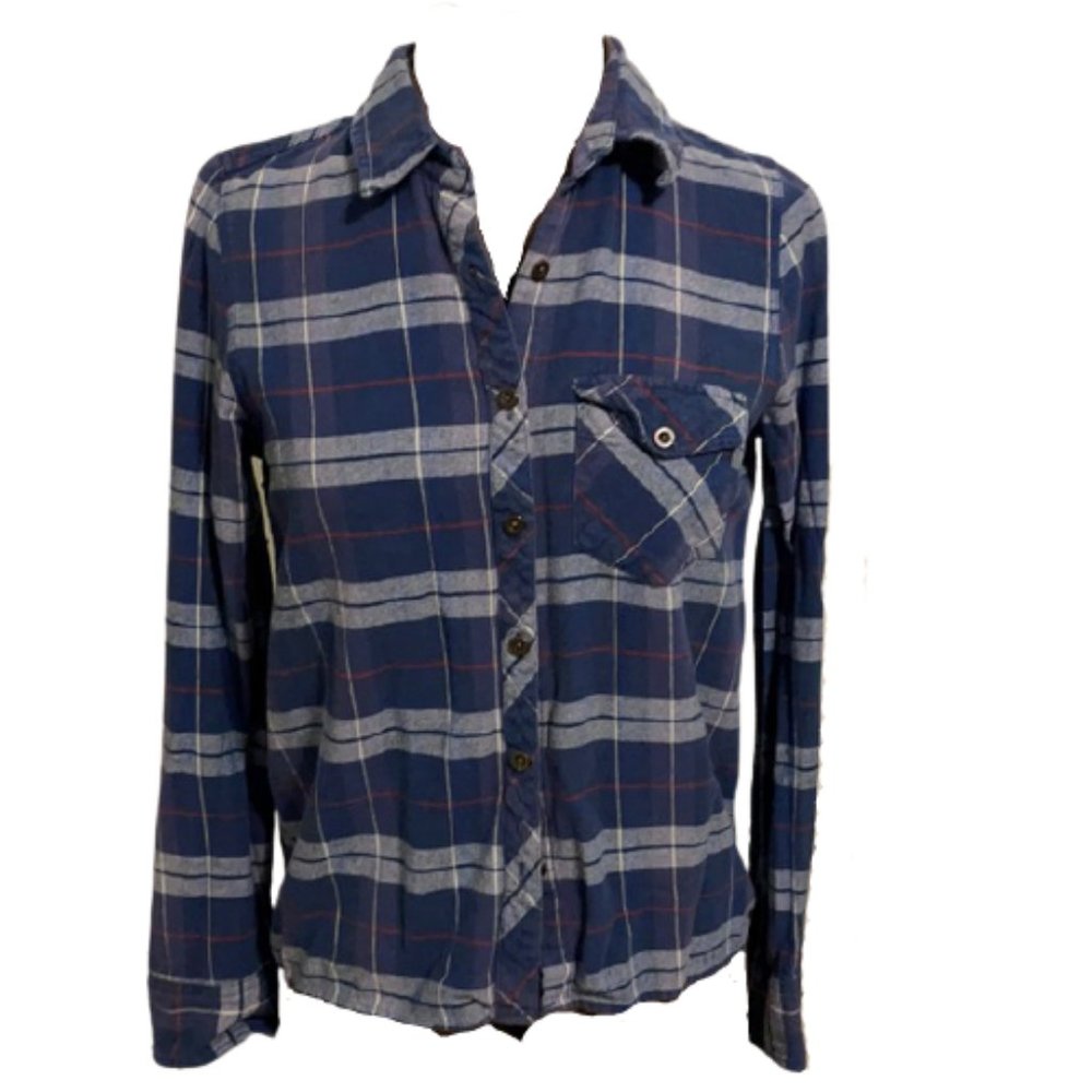 Blue plaid button down shirt